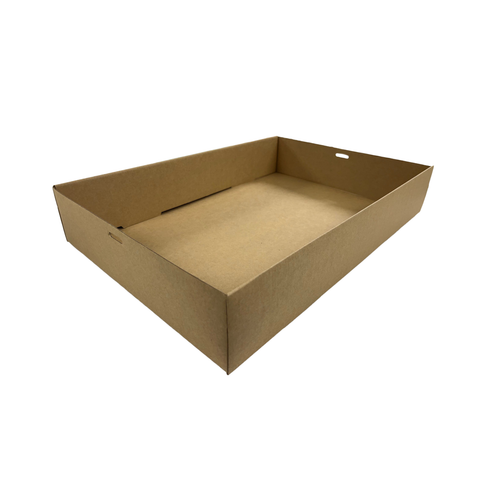 Brown cardboard catering box base on a white background