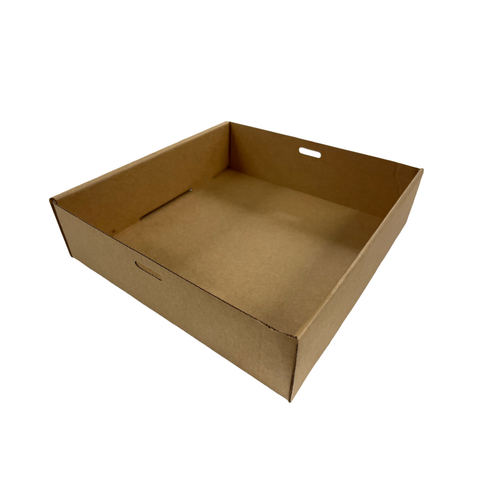 Brown cardboard catering box base on a white background
