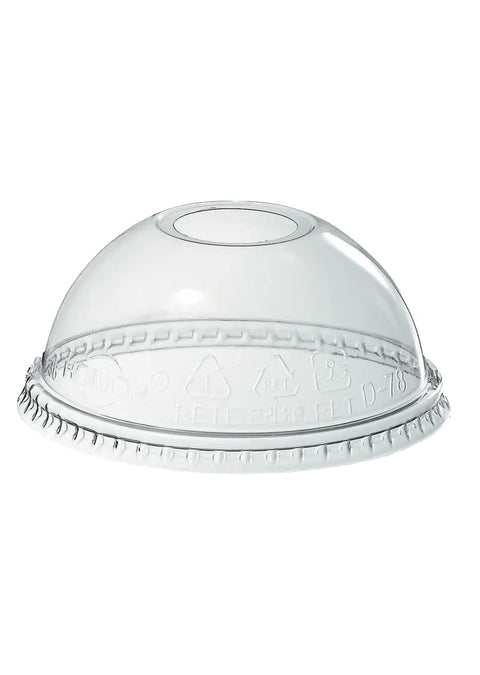 Clear plastic PET dome lid on a white background