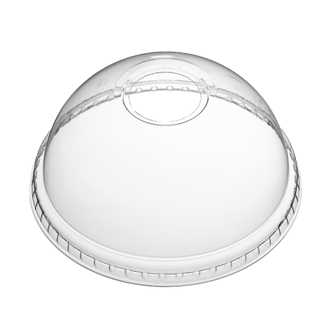 Clear plastic PET dome lid on a white background