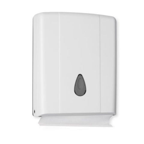 White paper towel dispenser on a white background
