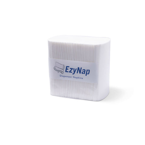 Pack of white EzyNap dispenser napkins on a white background