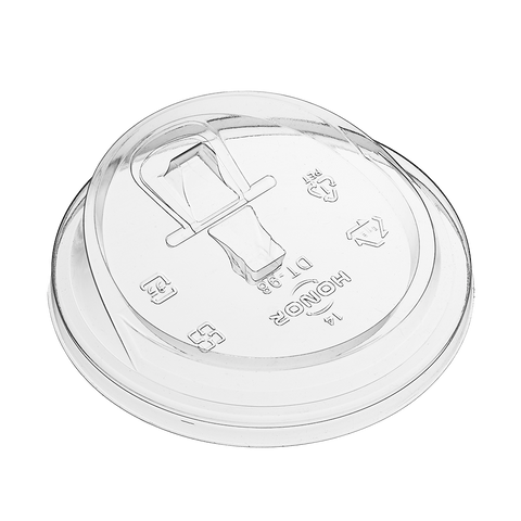 Clear plastic PET lid on a white background
