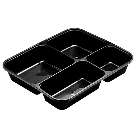 rPET Black 4-Compartment Tray on a white background