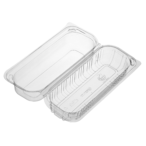 rPET Long Roll Container with Hinged Lid on a white background