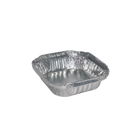 Small square Aluminium foil pan on a white background