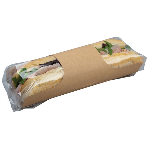 Packaged sandwich with clear window on a white background