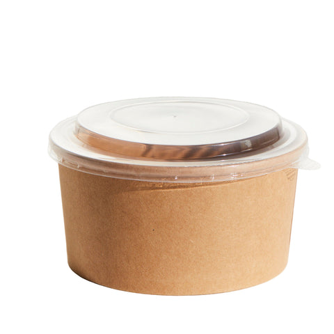1000ml Kraft paper food container with a clear lid on a white background