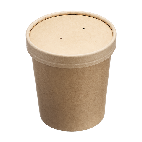 480ml Kraft Round Food Container & Lid on a white background