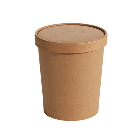 950ml Kraft Round Food Container & Lid on a white background