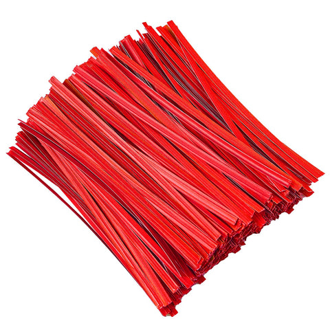 Red Plastic Twist Ties on a white background