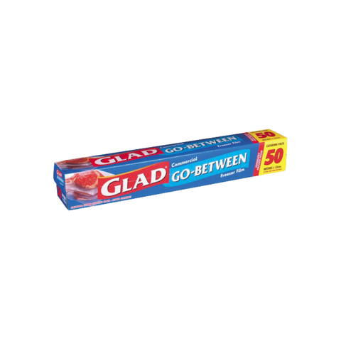 Box of Glad Go-Between freezer film on a white background