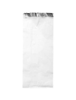 White foil lined kebab paper bag on a white background