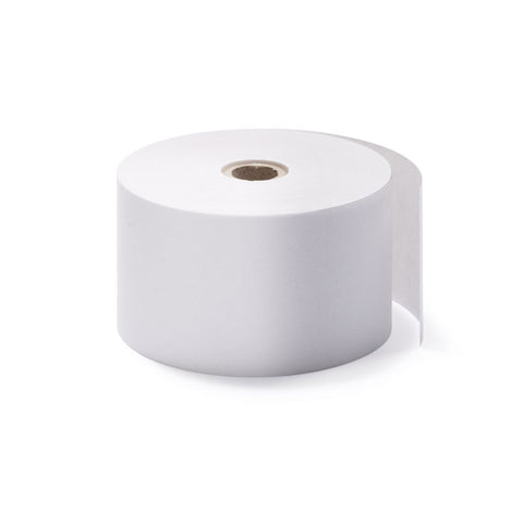 White roll of eftpos receipt paper on a white background