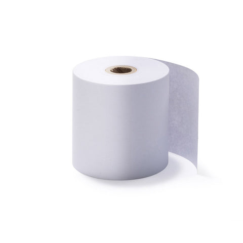 Roll of white eftpos receipt paper on a white background