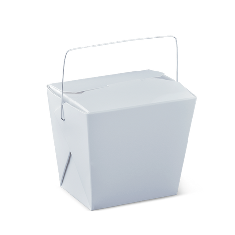 500ml White takeaway box with a wire handle on a white background