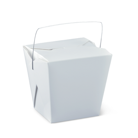 770ml White takeaway box with a wire handle on a white background