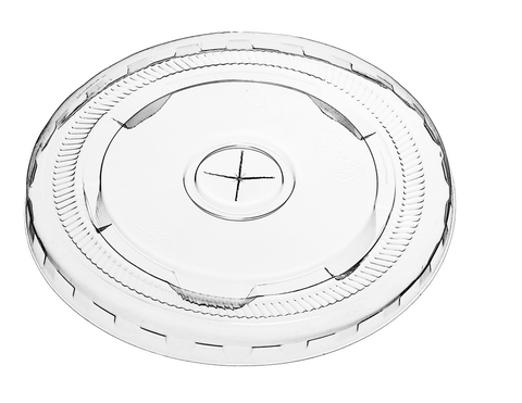 Clear plastic PP lid with straw slot on a white background