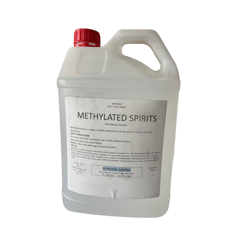 5L Bottle of methylated spirits with a red cap on a white background