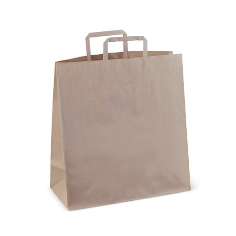 Brown Paper Carry Bag with Flat Handle on a white background