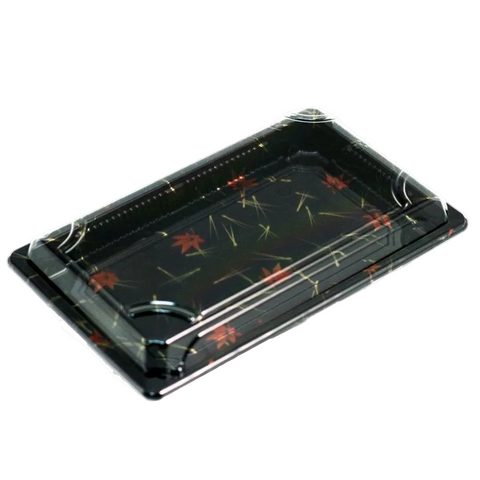 Rectangular Printed sushi platter with lid on a white background