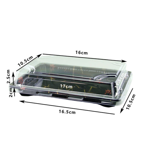 Rectangular Printed sushi platter with lid on a white background