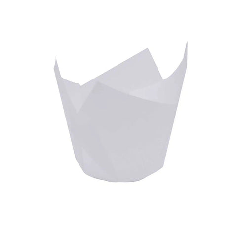 White paper cupcake liner on a white background