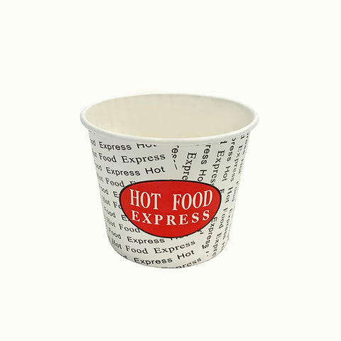 8oz Paper cup with 'Hot Food Express' text and logo on a white background