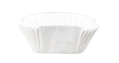 White paper rectangle cupcake liner on a white background