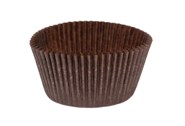 Brown paper cupcake liner on a white background