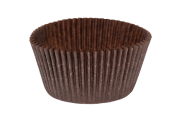 Brown cupcake liner on a white background