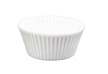 White paper cupcake liner on a white background