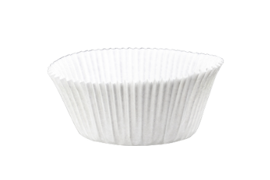White paper cupcake liner on a white background