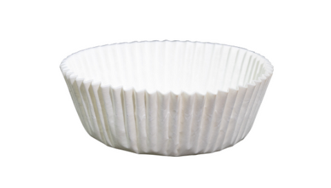 White paper cupcake liner on a white background