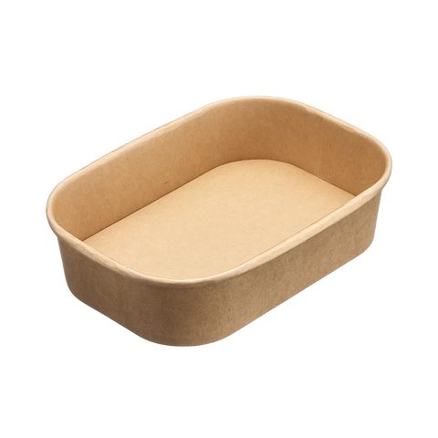 Rectangular kraft 500ml food container with rounded corners on a white background