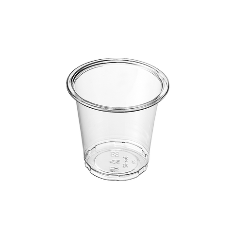 Clear plastic PET cup on a white background