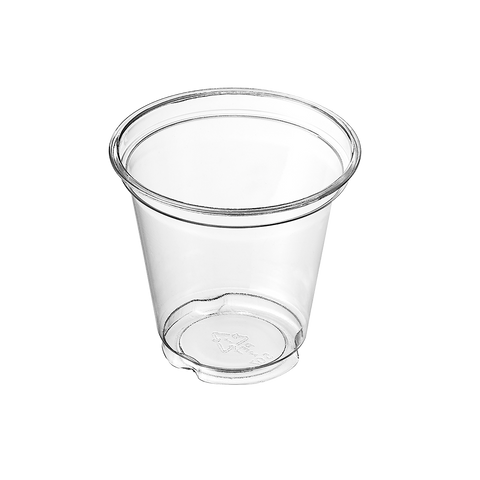 Clear plastic PET cup on a white background