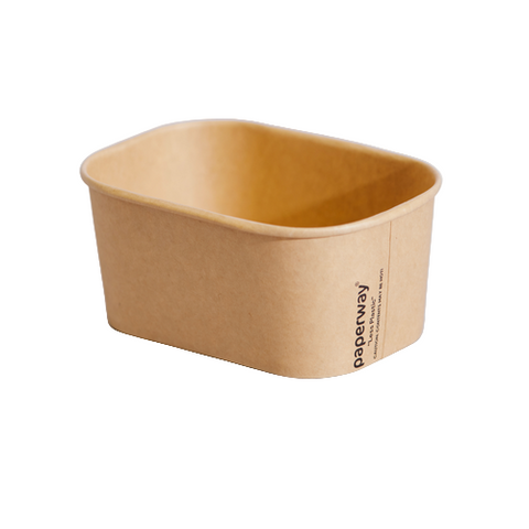 1000ml Beige oval kraft paper dish on a white background