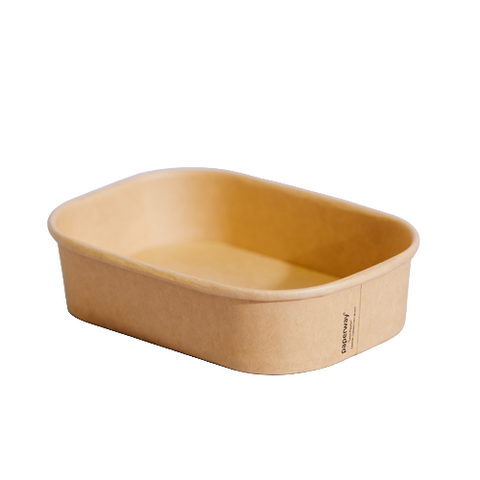 650ml Beige oval kraft paper dish on a white background