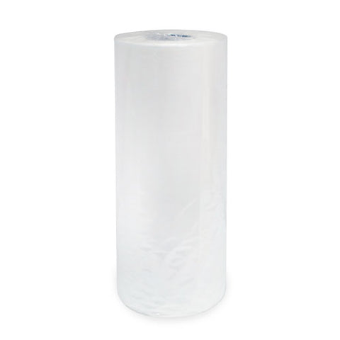 Roll of clear plastic produce bags on a white background