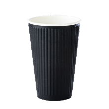 Black ribbed cup with white interior on a white background