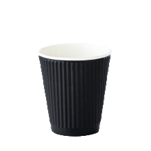 Black ribbed cup with white interior on a white background