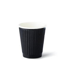 Black ribbed cup with white interior on a white background