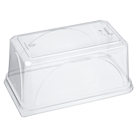 RePlay rPET Clear plastic loaf or cake tray lid on a white background