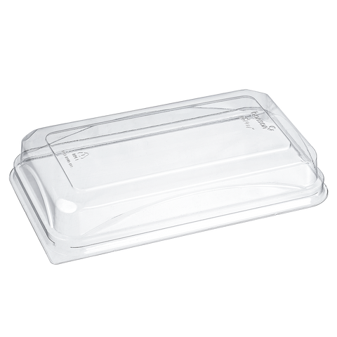RePlay rPET Clear plastic loaf or slice tray lid on a white background