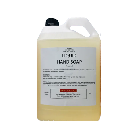 5L container of liquid hand soap with a label on a white background