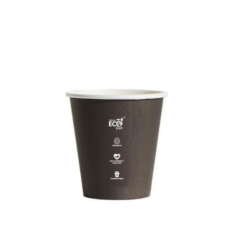 4oz Black paper cup with 'Eco Cup' branding on a white background