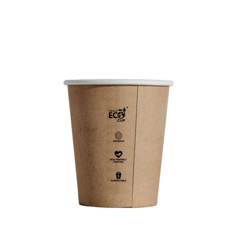 8oz Kraft paper cup with 'True Eco Cup' branding on a white background
