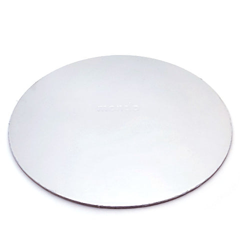 Round white corrugated cardboard Circle Foil Cake Board on a white background