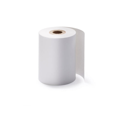 Roll of white eftpos receipt paper on a white background